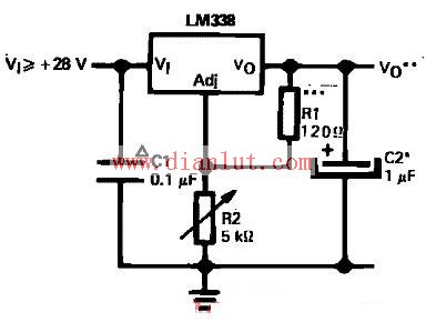 LM338 adjustable three-terminal regulator application circuit