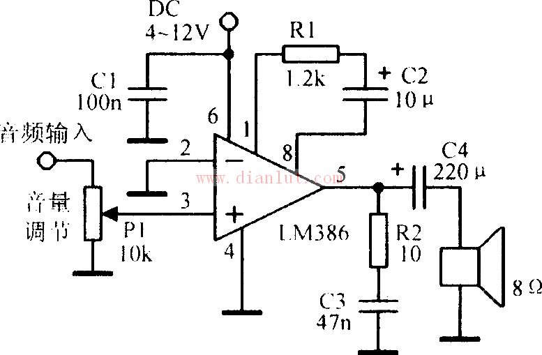 LM386 typical application circuit