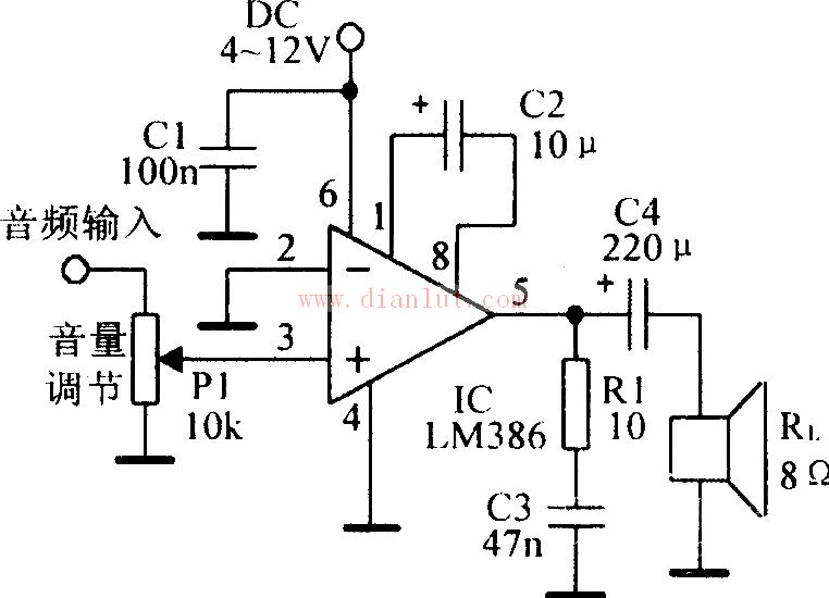 LM386 typical application circuit