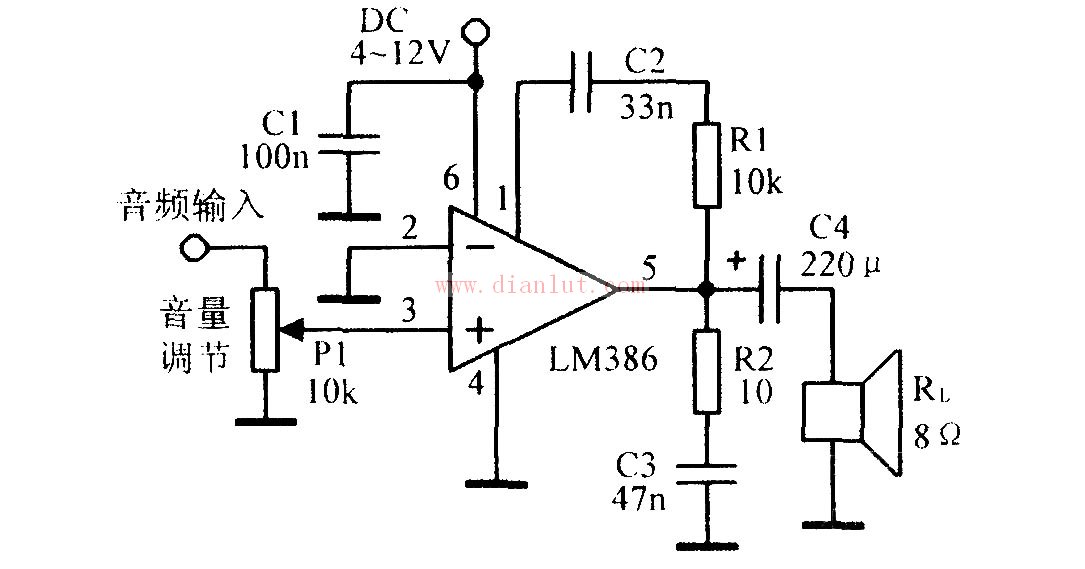 LM386 typical application circuit