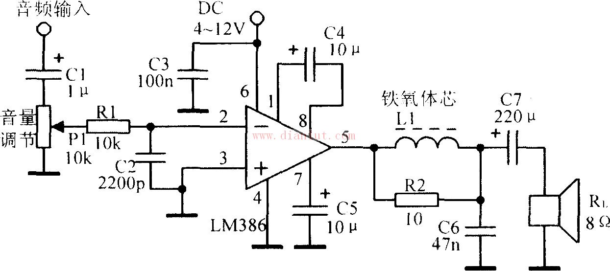 LM386 typical application circuit