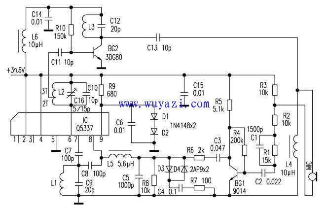 Q5337 teaching FM wireless microphone circuit diagram