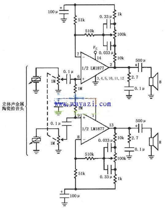 Power amplifier circuit diagram with bass control