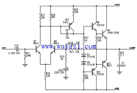 A classic OCL discrete component power amplifier circuit