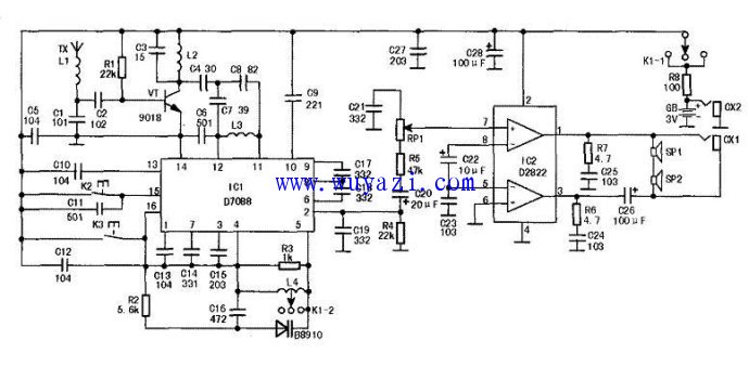 Head-mounted radio headset circuit diagram