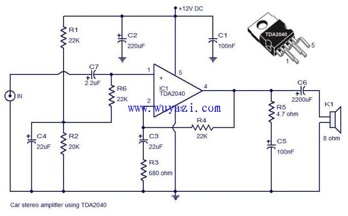 TDA2040 production car audio amplifier circuit diagram