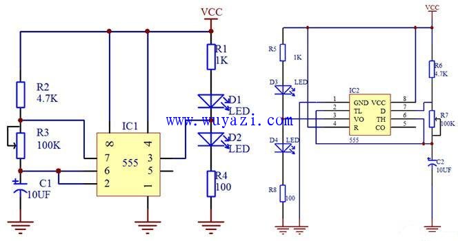 Flash circuit based on 555 timer design