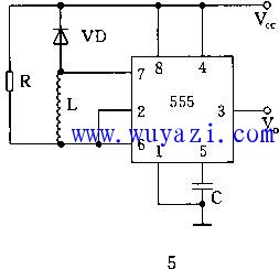 Oscillator circuit diagram composed of 555 integrated circuits
