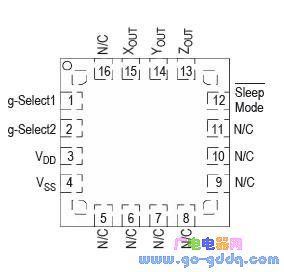 MMA7260QT pin arrangement diagram