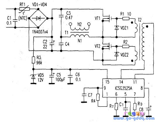 Integrated high voltage power supply QGT80A schematic