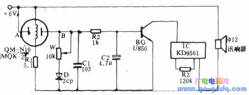 Toxic gas alarm circuit composed of U850
