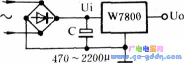Basic application circuit of W7800 series three-terminal regulator