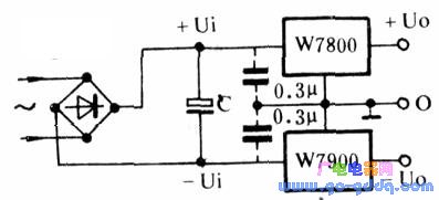 Basic application circuit of W7900 series negative output three-terminal regulator