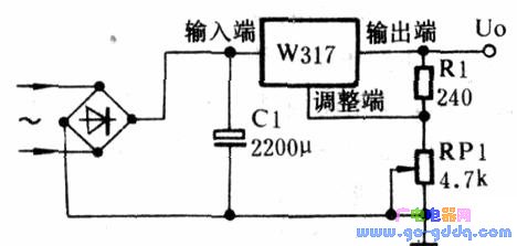 Basic application circuit of W317 adjustable output regulator