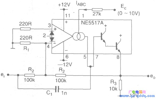 The carrier signal is input by R2 and output by R3.