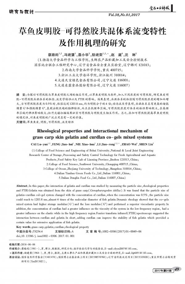 Study on Rheological Properties and Mechanism of Grass Skin Skin Gelatin-Available Gelatin Blend System