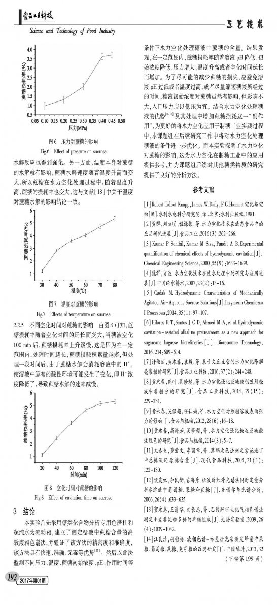 Analysis of the effect of hydrodynamic cavitation on sucrose based on high performance liquid chromatography