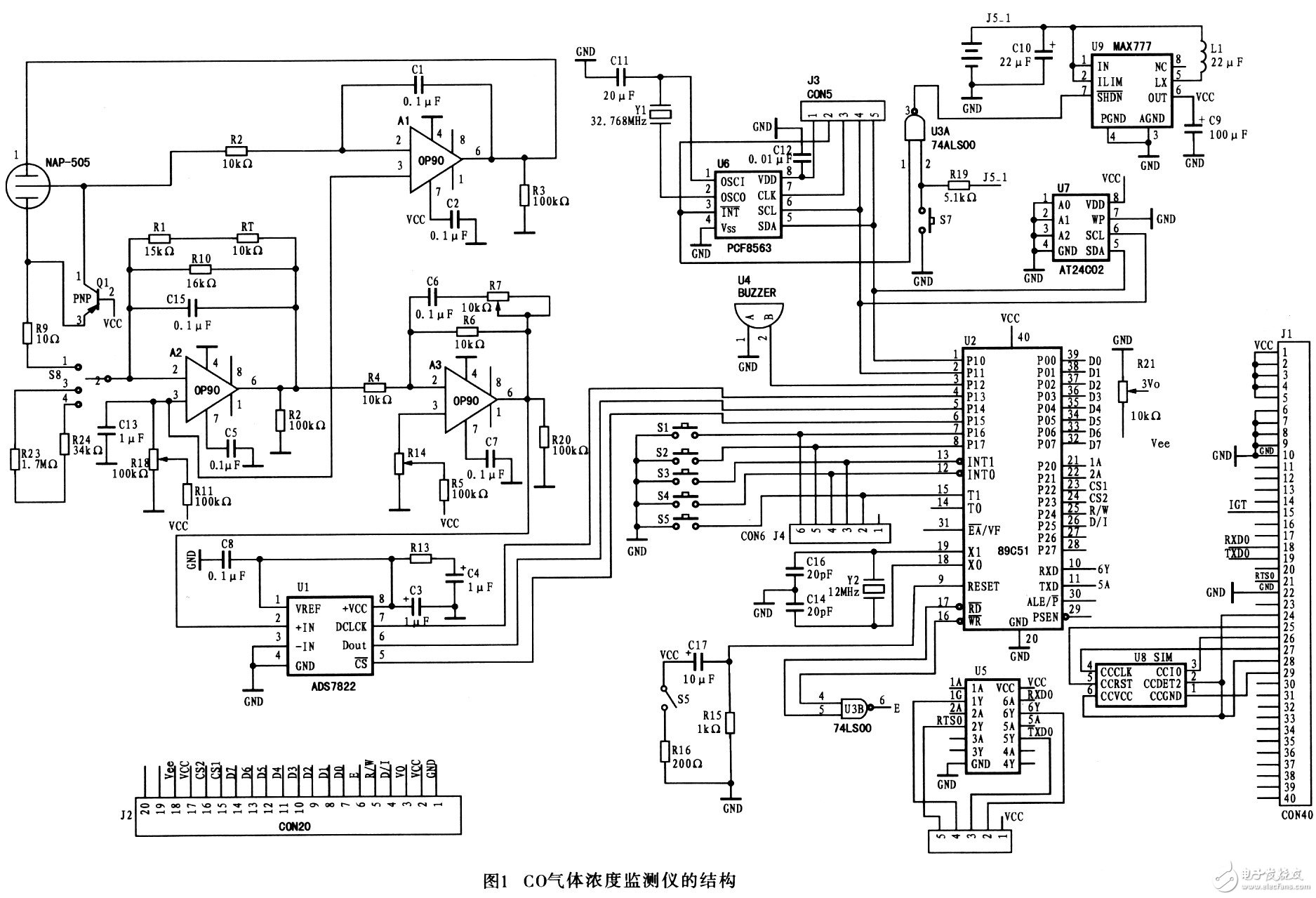 TC35 wireless gas test system hardware circuit