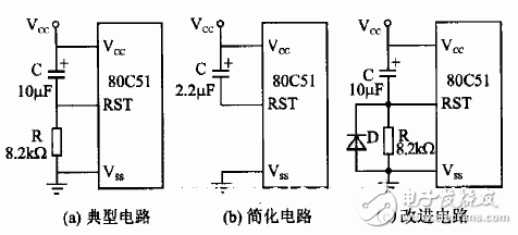 Three C51 single-chip power-on reset delay circuit diagram