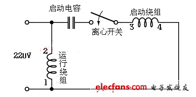 Capacitor starting type wiring circuit