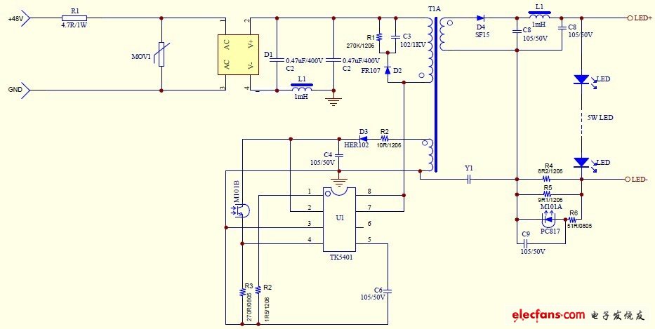 5W LED drive power circuit diagram