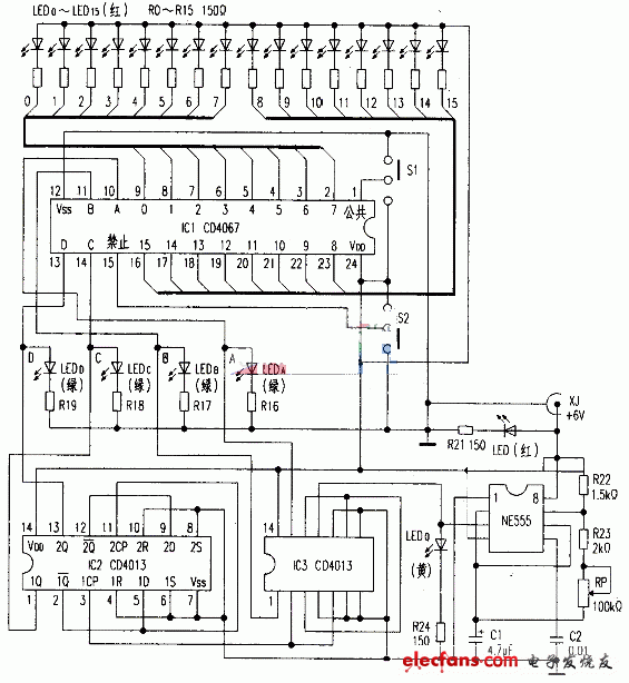 Experimental circuit that demonstrates the functionality of the CD4067