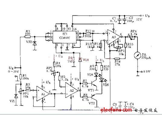 Electronic voltmeter circuit diagram