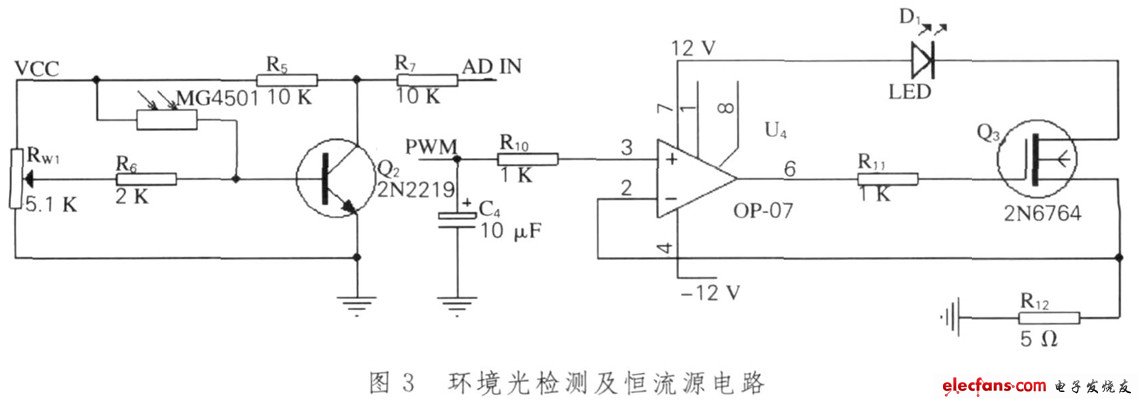 Ambient light detection and constant current source circuit