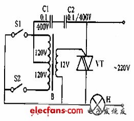 Two-way switching circuit composed of a bidirectional thyristor