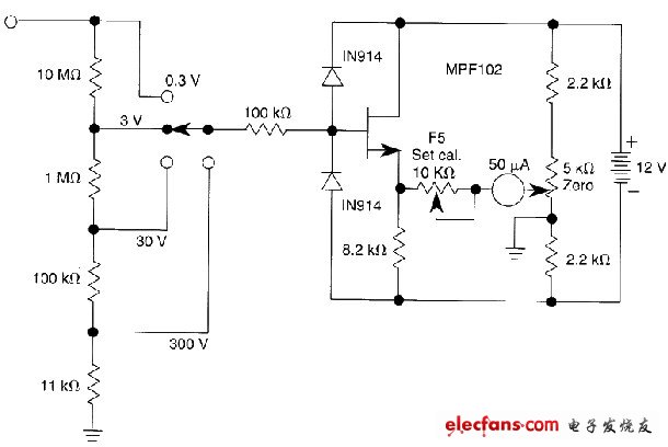 JFET voltmeter circuit