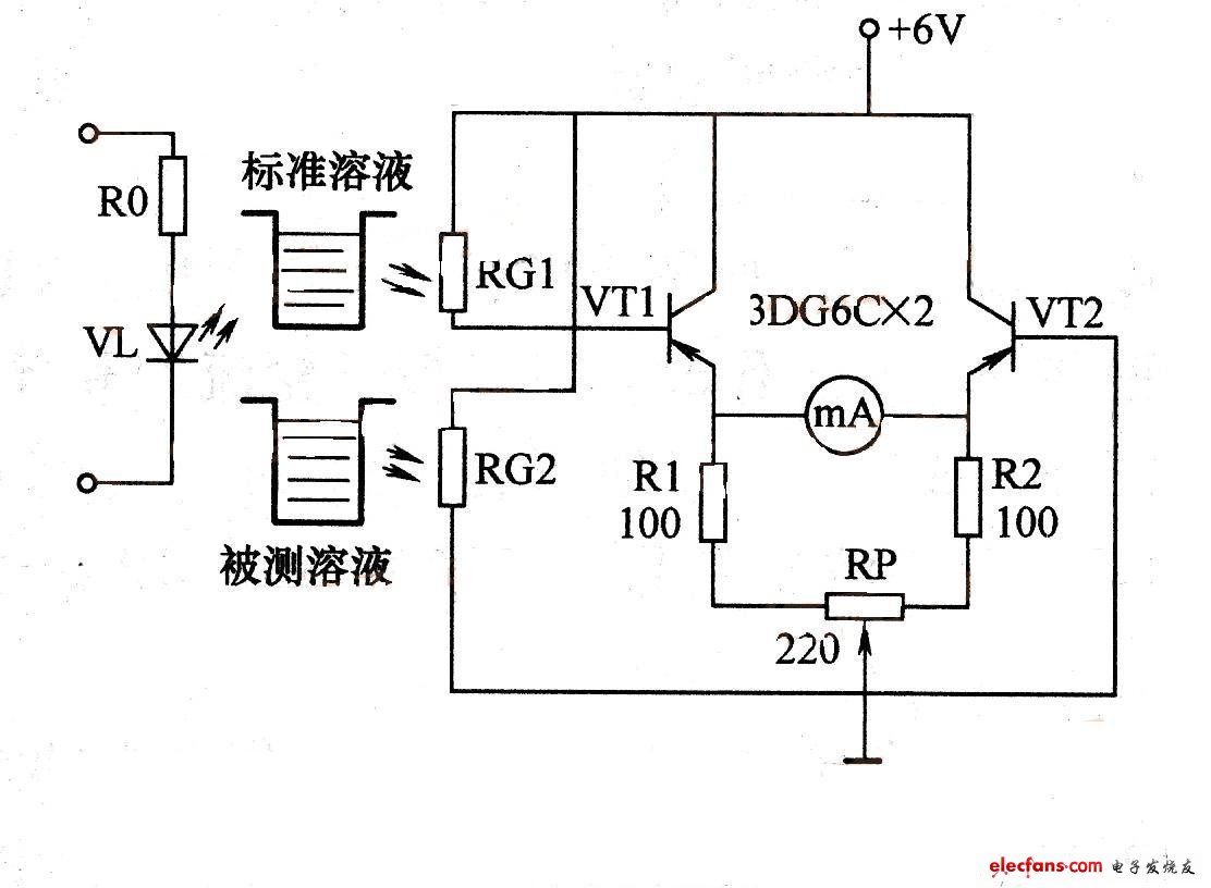 Photosensitive resistor concentration measuring instrument circuit