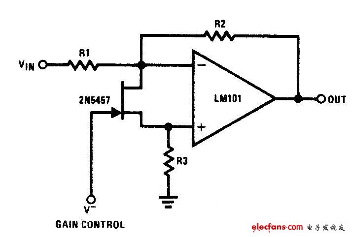 Voltage controlled gain circuit composed of 2N5457