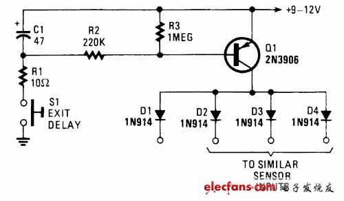 Simple delay burglar alarm circuit