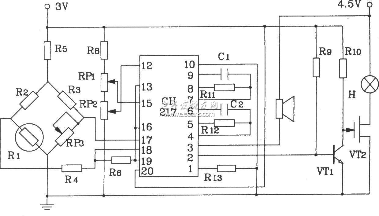 Gas detection and alarm circuit diagram based on CH217