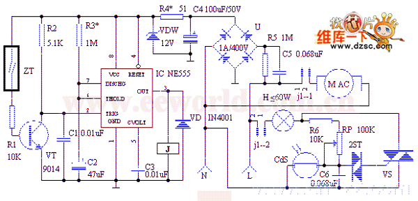 Bathroom lighting, ventilation fan automatic controller circuit diagram