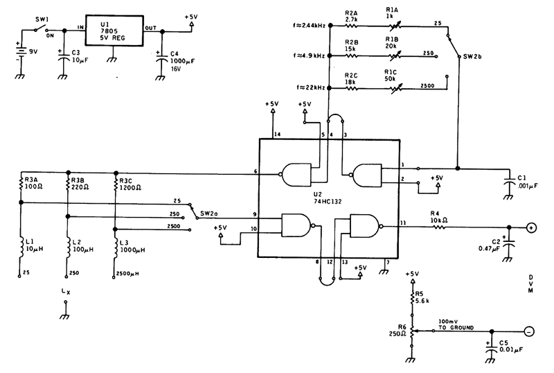 Inductance with digital voltmeter circuit