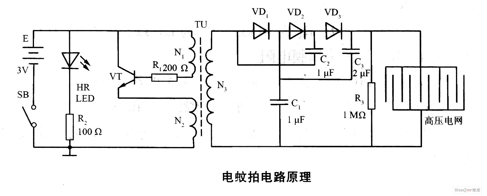 Electric mosquito swatter circuit principle