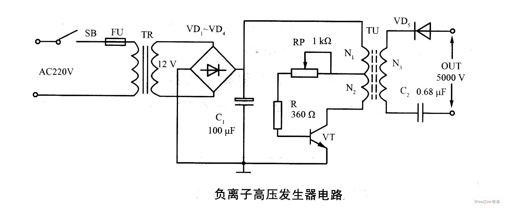 Negative ion high voltage generator circuit