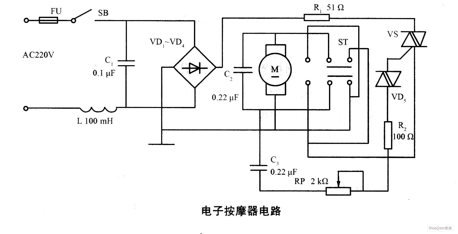 Electronic massager circuit principle