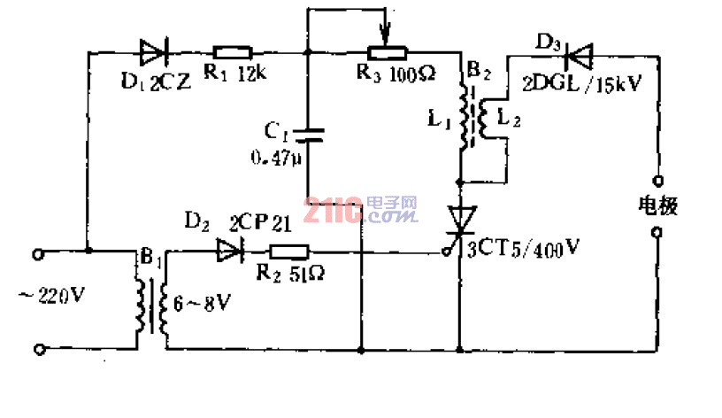 Simple negative ion generator circuit