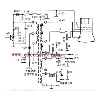 Picture tube feed circuit diagram of Haiyan CS37-2 color TV