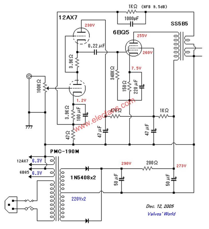 6BQ5 tube power amplifier circuit diagram