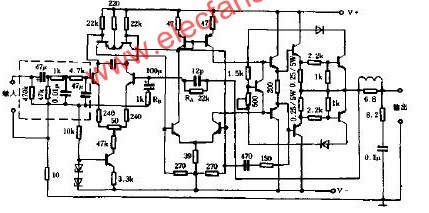 Large dynamic, low distortion full crystal triode three-stage differential power amplifier principle