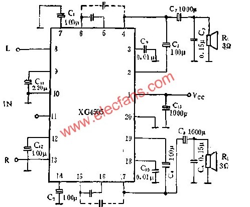 New XG4505 two-channel audio power amplifier circuit