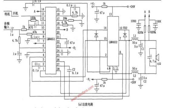 LM4561, LM4562 form a 170W power amplifier circuit diagram