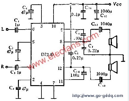 New D7240 (5.8W) dual audio power amplifier circuit