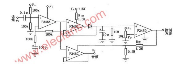 F346 designed program-controlled op amp audio start switch amplifier circuit