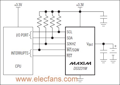 DS3231M reference application circuit