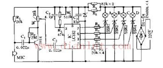 Four-way karaoke music flow watercolor light control circuit