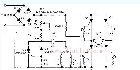 Circuit diagram for steering and speed control and winding around the motor